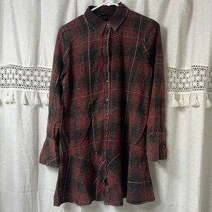 wild fable Burgundy and Forest Green Plaid Shirt Dress